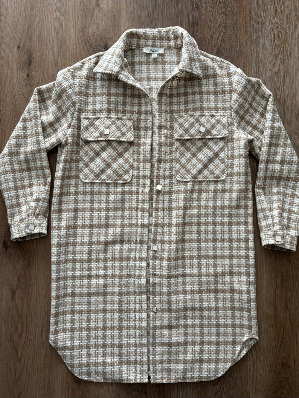 Houndstooth neutral Long Shacket Overcoat Jacket